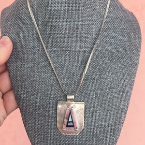 Sterling Silver Inlay pendant Necklace with 16” 925 chain 11.8g